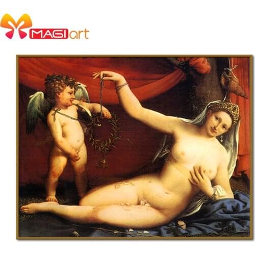 Cross stitch kits Embroidery needlework sets 11CT water soluble canvas patterns 14CT Venus and Cupid-NCMP023