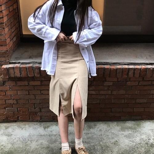 Cakucool 2019 spring and autumn new long section skirt natural waist split A word skirt Korean female