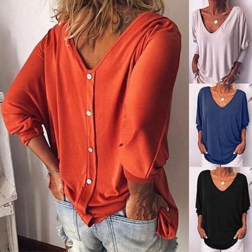 2021 New Women Fashion Back Button V-neck Splicing T-Shirt Solid Elegant Big Size 5XL Ladies Street Batwing Sleeve Loose Top