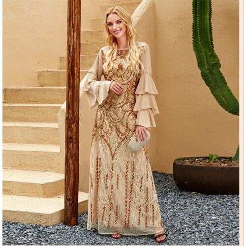 KJ Party Evening Dresses Sequin Abaya Dress Muslim Women Indian Kaftan Ropa Arabe De Mujer Pakistan Free Vestidos Turcos Fashion