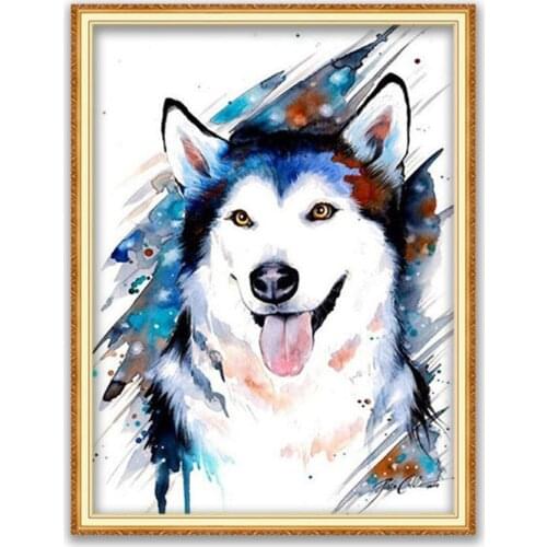 Animal Dog Husky DIY Embroidery 11CT Cross Stitch Kits Needlework Craft Set Printed Canvas Cotton Thread Home Decoration Design