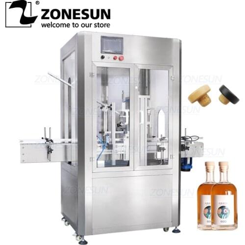 ZONESUN Automatic Liquor Whisky Wine Glass Bottle Jar Cork Cap Plug Feeding and Pressing Capping Machine With Dust Guard