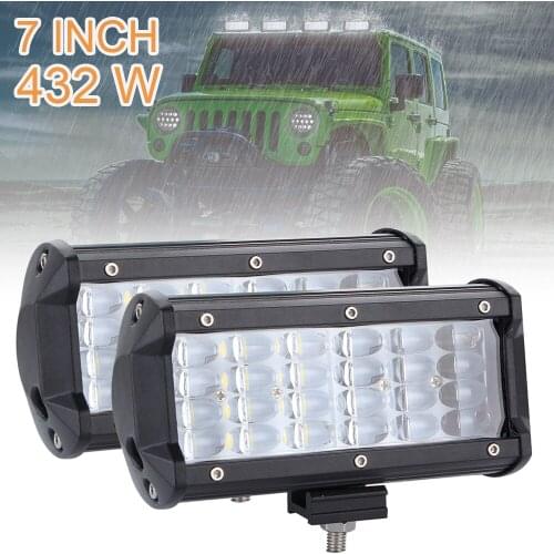 2pcs 7 Inch 432W 43200LM Quad Row Off Road Car Work Light Combo LED Light Bar Driving Fog Lamps for Jeep SUV ATV UTV Truck Boats