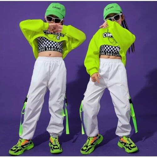 2021 Hip Hop Dance Clothing For Girls Green Top Hiphop Pants Festival Clothing Sports Suit Jazz Street Dance Wear Kids suits
