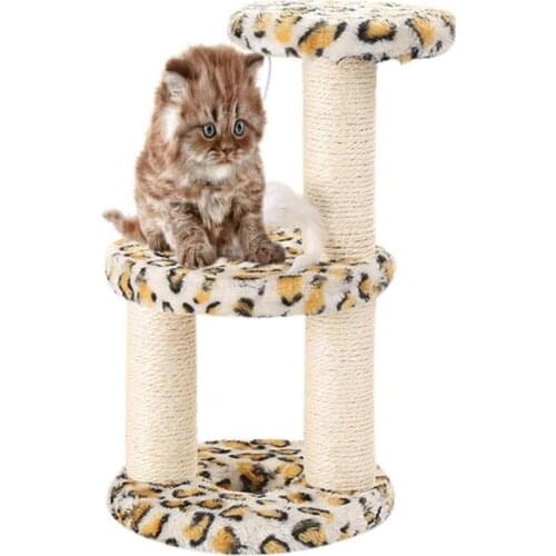3 Layer Cats Tower Furniture Tree With Sisal Covered Round Scratching Posts With Plush Mouse