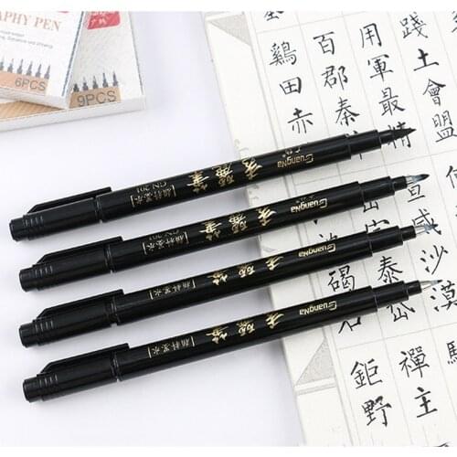 4Pcs/Pack Creative Calligraphy Pen Set Brush Tip Black Illustration Drawing Pens Writing Signature Marker Pens School Art Dupply