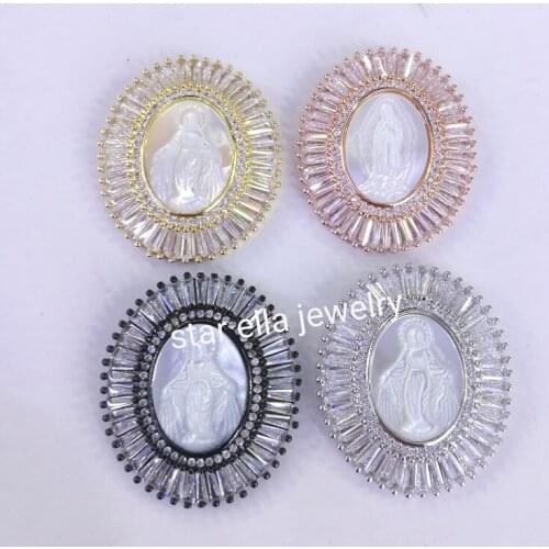5pcs/lot Micro Pave Big Square Crystal Cubic Zirconia Oval Mother of Pearl Virgin Maria Pendant for Necklace Fashion Jewelry