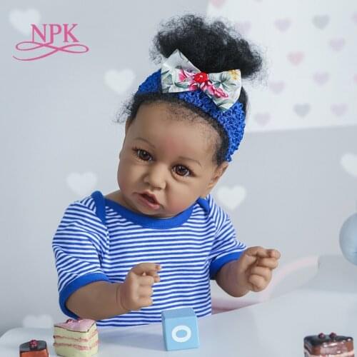 NPK 55CM African American Baby full body soft silicone orsoft cloth body saskia hand detailed paiting hand rooted hair