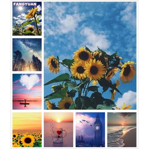 5D Diamond Embroidery Flowers Cross Stitch Kits Mosaic Diy Full Square Round Diamond Painting Landscape Picture Home Decor Gift