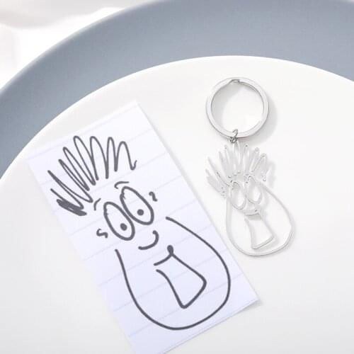 Customized Childrens Drawing Keychain Engrave Artwork Handwriting DIY Stainless Steel Personalized Keyring Mother Kid Gifts