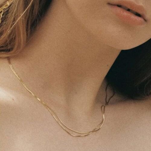 Ultra Thin Trendy Street Style 18K Gold Plated Short Herringbone Chain Choker Necklaces For Women Minimalist Gold Chain Necklace