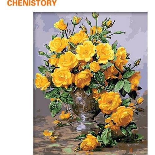 CHENISTORY Frameless Yellow Flowers DIY Painting By Numbers Modern Wall Art Hand Painted Oil Painting For Home Decor Unique Gift
