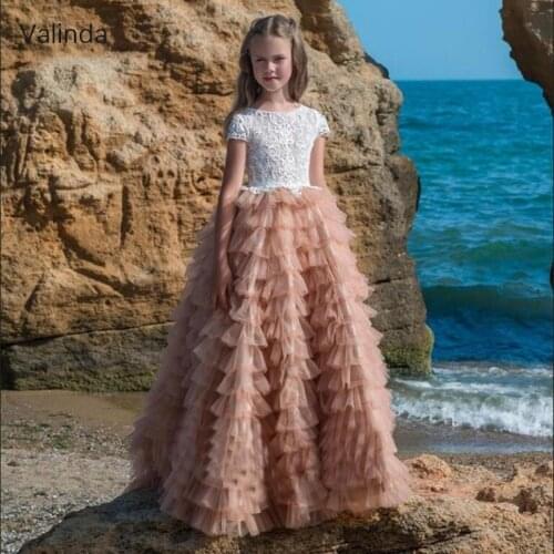 Tiered Long Pageant Dresses Lace Bodice Pleated Formal Occasion Gowns Tulle Couture Clothing