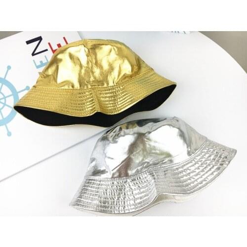 Boomer Hip-hop Double-sided Fisherman Hat Gold And Silver Casual Pot Hat Mens And Womens Outing Sun Hat