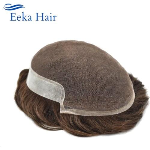 Eeka Hair Mens Toupee French Lace Slight Wavy Hand Tied Short Remy Hair Replacement Systems Skin Hairpiece For Men Lace Front Me