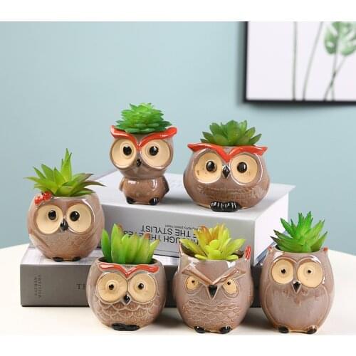 Garden Lovely Owl Ceramic Flowerpot Succulent Plant Potted Thumb Pot Ceramic Ornament Cartoon Flower Art Ceramic Flowerpot