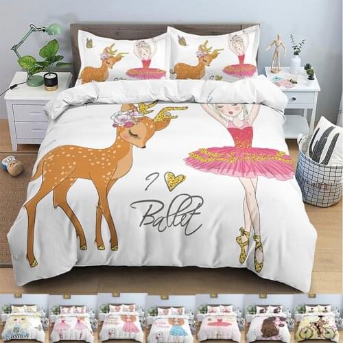 Dancing Ballet Girl Pattern Bedding Set For Bedroom Comfortable Polyester Duvet Cover with Pillowcase 2/3pc Quilt Cover Set