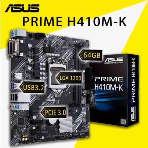 LGA 1200 Asus PRIME H410M-K Motherbaord 64GB DDR4 2933MHz PCI-E 3.0 USB3.2 Gen1 DVI VGA Desktop Intel H410 Placa-mãe 1200 New