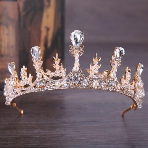Trendy Wedding Hair Accessories Gold Rhinestone Pearl Crystal Head Band Crown Bridal Headdress Queen Crown Bridal Wedding Crown