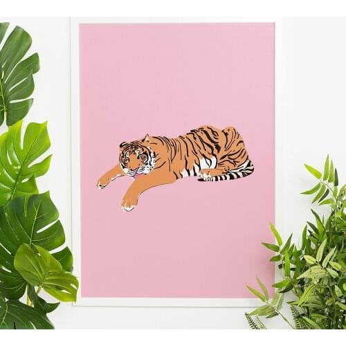 Home Decor Modular Poster Pink Tiger Jungle Animal Pictures Wall Art Cartoon Canvas Printed Painting Living Room Modern Artwork