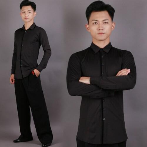 Modern Dance Practice Tops Men Adult Black Long Sleeve National Standard Dance Shirt Rumba Tango Samba Dance Clothing DQL4533