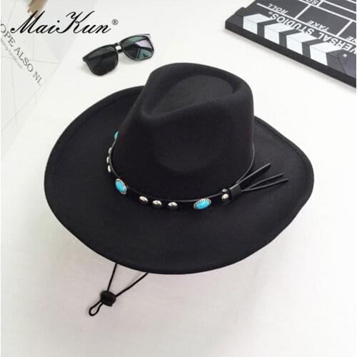 Maikun Mens Western Cowboy Hat Knight Ladies Woolen Cap Autumn And Winter England Vintage Curled Brimmed Caps Jazz Top Hats