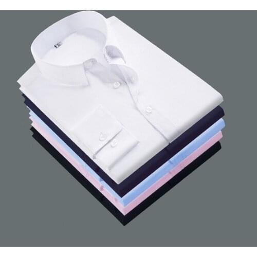 Korean version of self-cultivation work wear solid color long-sleeved shirt for men, plain weave slim solid color shirt for men