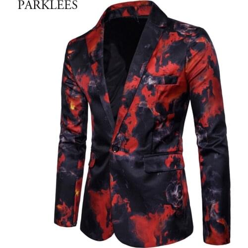 Mens Red Flame Printed Blazer Jacket 2018 Brand Casual Slim Fit Single Button Blazer Mens Suits and Blazers Terno Masculino 3XL