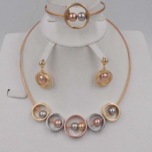 New High Quality Dubai gold big Jewelry Set 3 tones Gold color Nigerian Wedding African Jewelry Sets Parure Bijoux Femme