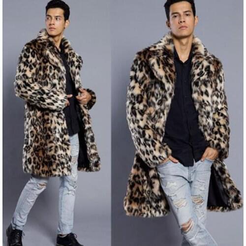 B New arrive fur coat jackets mens leopard faux fur coat England style warmed winter coats Chic handsome boys fur coat