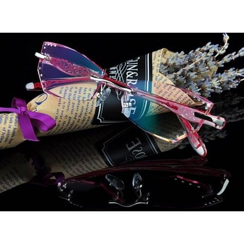 Diamond Trimmed Glasses Myopic Glasses Womens Rimless Trimmed Gradient Glasses Rimless Eyeglass Frames Optical Glasses