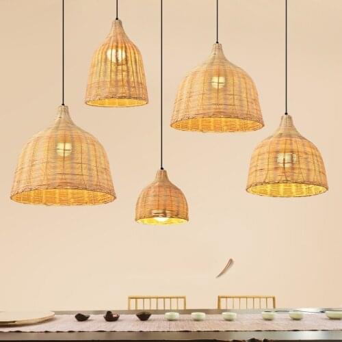 Rural Style Handmade Rattan Weaving Pendant Lights Restaurant Cafe Dining Room Hanglamp Home Decor Bamboo Loft Led Hanging Lamp