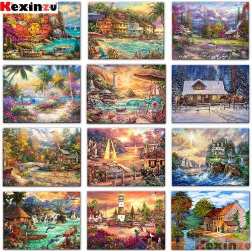 Full 5D Diy Square/Round diamond painting Seaside village lighthouse,picture, Handwork 3d embroidery cross stitch mosaic X457