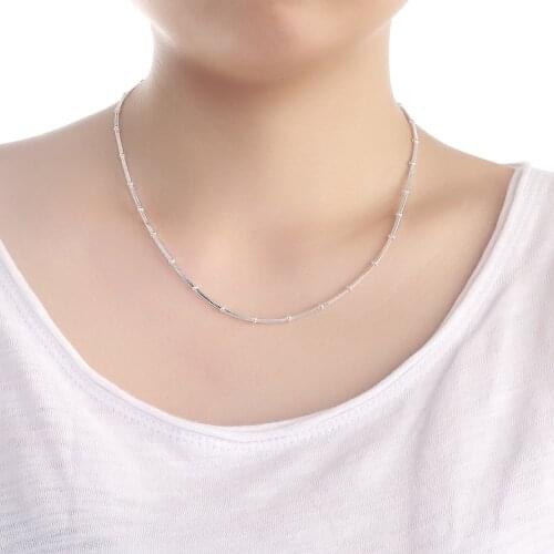 Silver Plated 18 Inch Necklace Snake Chain Beautiful Simple Bead Necklace Ladies Wedding Fashion Jewelry Christmas Gift
