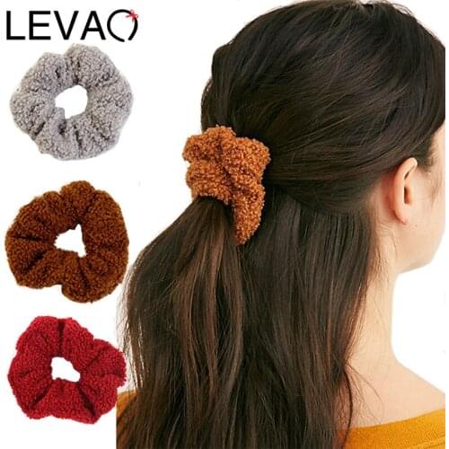 LEVAO New Winter Warm Cute Plush Hair Ring Curly Scrunchie Soft Women Girl Elastic Hair Rubber Bands Accessories Tie Rope 2021