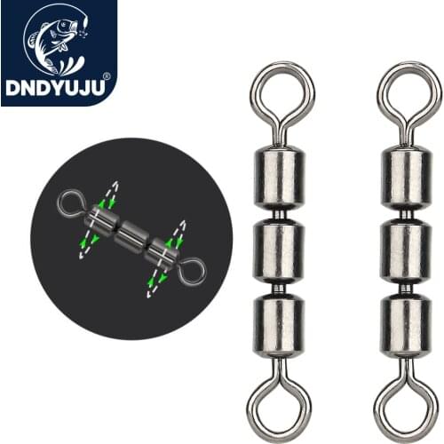 DNDYUJU 100pcs Rolling Triple Bearing Swivel Fishing Connector Size 1#-10# Rolling Barrel Solid Rings Fishhook Lure Link Tackle