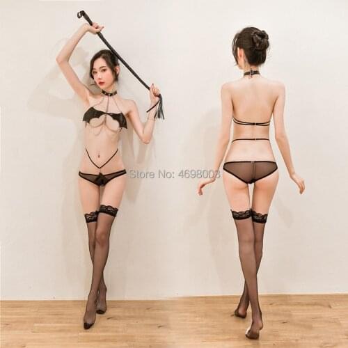 Sexy Little Devil Wings Chain Bondage Underwear Japanese Girls Cosplay Bikini Darksome Lolita Girl Intimates Bra Panty Set