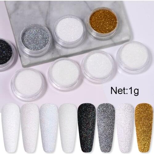 Silver Black Laser Nail Glitter Powder Sugar Nail Art Powder Gradient Polish Chrome Dust Pigment Decoration Accessories Holo