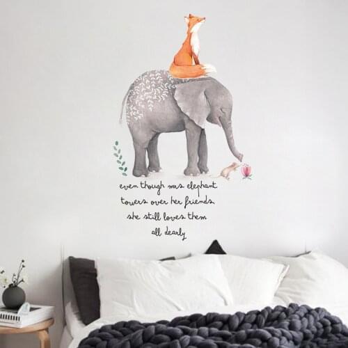 Hand Painted Style Cartoon Animals Wall Stickers Elephant Fox Art Decals for Living Room Bedroom Reading Room Picture Murals PVC