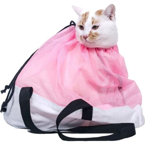 Cats Carrier Bag Grooming Nail Clipping Bathing Injection Adjustable Restraint Bag For Pets Under 6kg Portable Canvas Mesh Pack