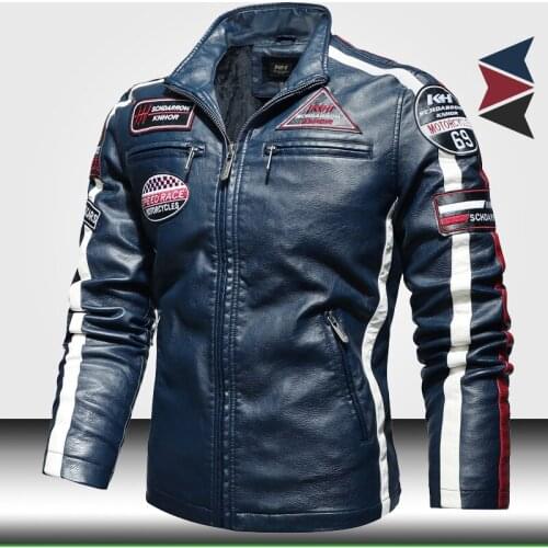 Vintage Motorcycle Jacket New Men Vogue Pop Biker Leather Jacket Male Embroidery Bomber Coat Winter Fleece Pu Overcoat