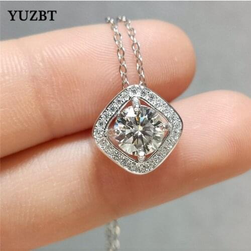 YUZBT Women Fine 100% 925 Silver Brilliant Cut 1 ct Diamond Test Past D Color Moissanite Quadrilateral Ring Wedding Jewelry Gift