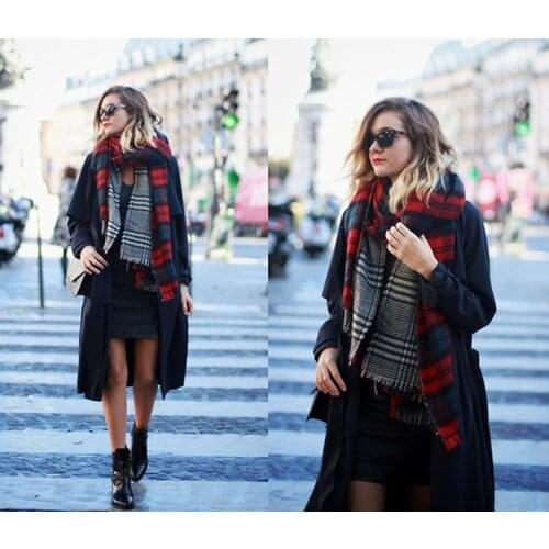 ZA 2019 Brand Womens Cashmere Scarf Plaid Oversized double faced plaid Multifunction Thicken Warm cape Shawl gift