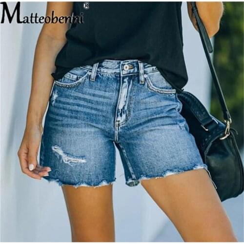2021 Summer New Women Chic Fashion Ripped Street Style Denim Shorts Vintage High Waist Zipper Female Casual Straight Short Jeans