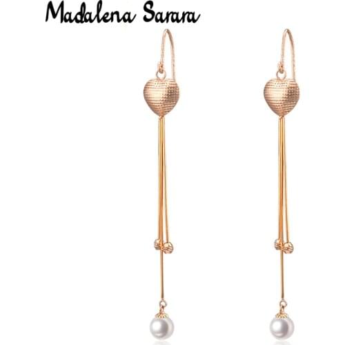 MADALENA SARARA 5mm-11mm Freshwater Pearl Women Earrings 18K Gold Car Flower Craft Long Pendant Women Earrings