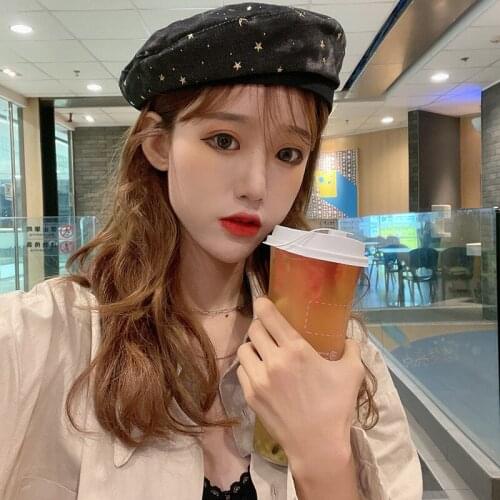 Womens Star Moon Fashion Beret Children Hat Autumn Winter Korean Lovely Student Girl Fashion Artist Hat