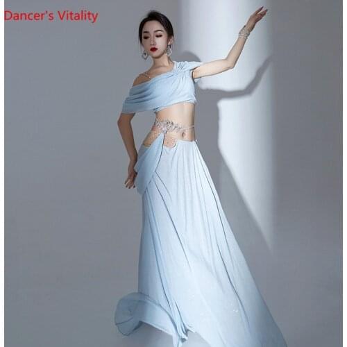 Belly Dance Suit Sequins Top Short Sleeve Long Skirt Practice Clothes Oriental Dancing Woman Elegant performance Clothing Set
