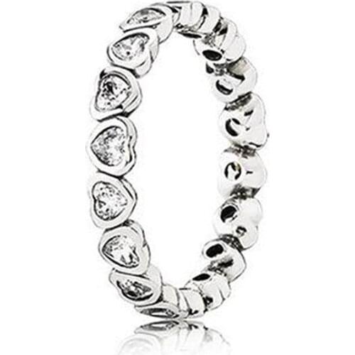 925 Sterling Silver Pan Ring Forever More Love Heart With Crystal Rings For Women Wedding Party Gift Fine Jewelry