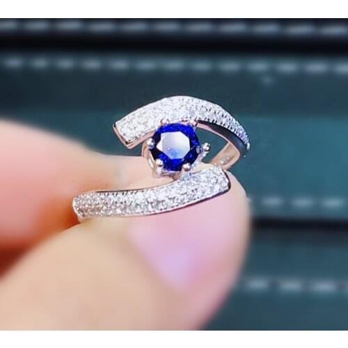 Blue sapphire round small ring Per jewelry 925 sterling silver 5*5mm 0.7ct gemstone Fine jewelry Women rings J2120313