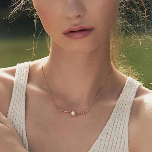 925 Sterling Silver Curved Line Pearl Necklace for Women Mnimalist Clavicle Chain Choker Wedding Party Jewelry